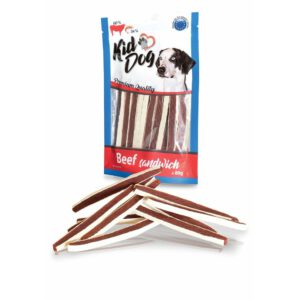A04733 KIDDOG Paski z wołowina - kanapka z dodatkiem dorsza 80g