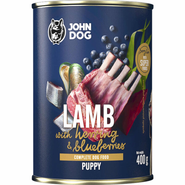 JOHNDOG BerryLine Szczeniak Jagnięcina z jeżynami i śledziem 400g