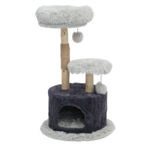 A25010 PETBUDDY Drapak MATERA 55 x 55 x 96 cm, grusza/pluszowy domek, szary/ciemnoszary/naturalny